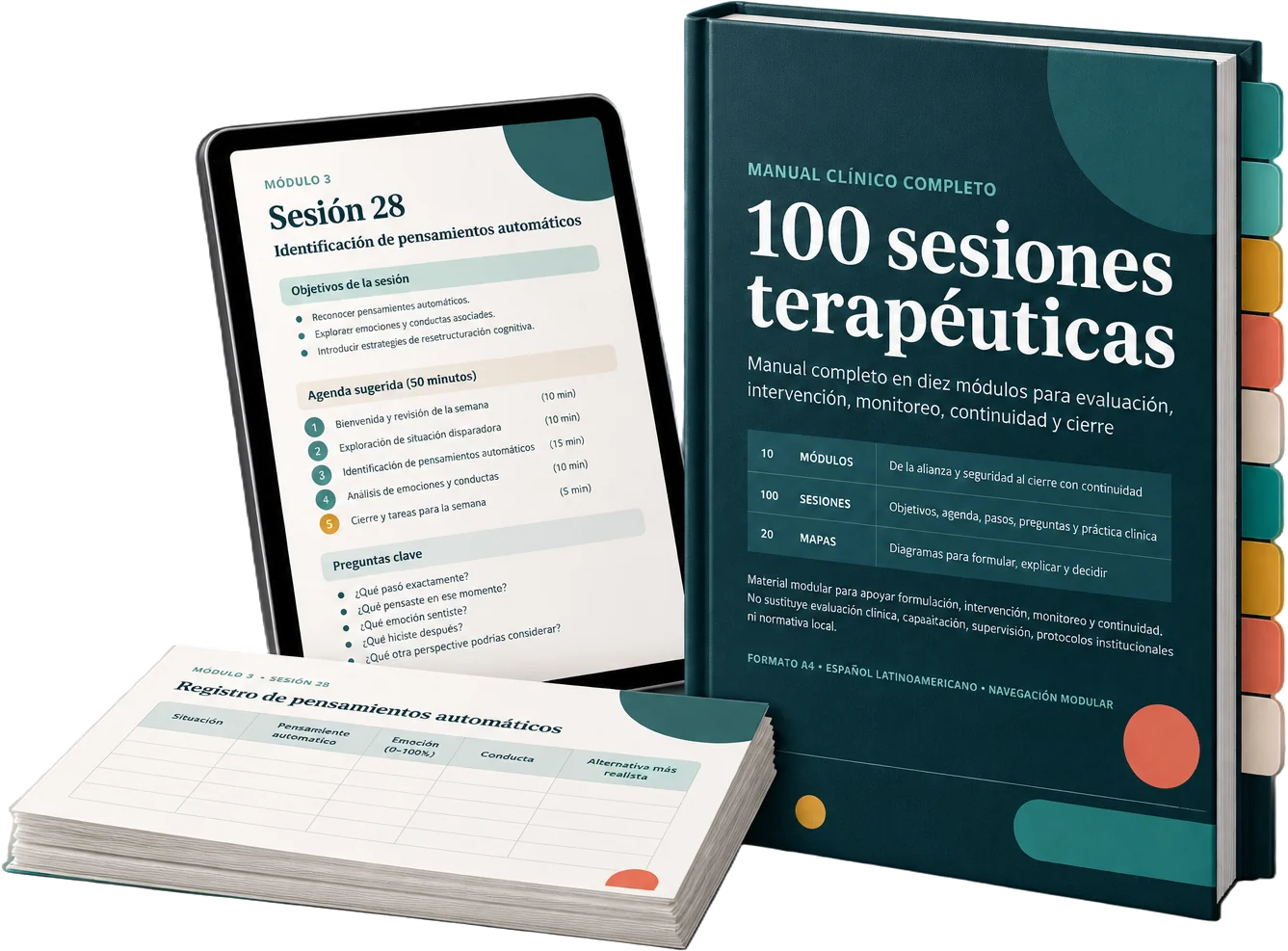 Manual 100 Sesiones Terapéuticas con tableta y registro de trabajo